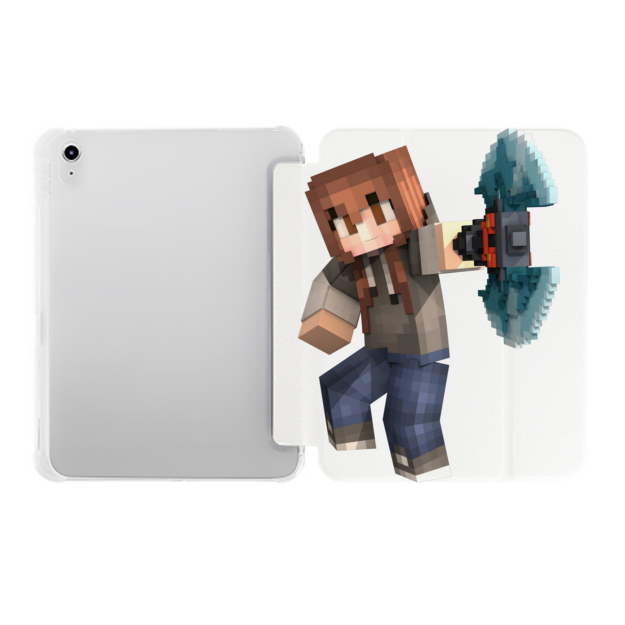 （画像用） マインクラフト ブロックの世界 Minecraft MC Block world IPad ケース ペン収納付き 三つ折りスタンド PUレザー×シリコン 対応機種9.5/10.5/10.9インチ